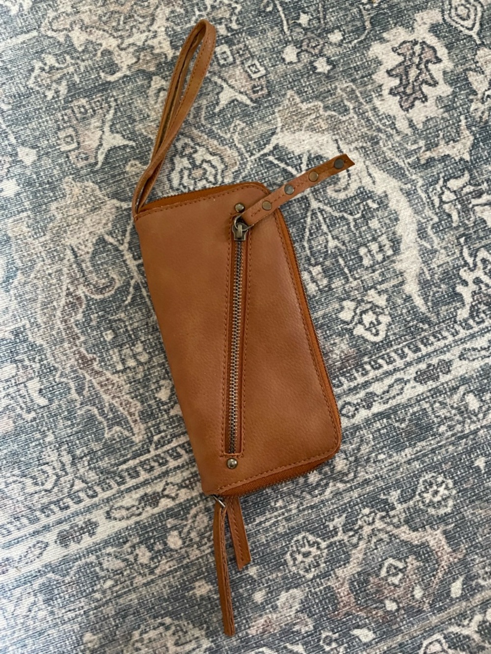 Free People Cognac Brown Leather Wristlet/wallet